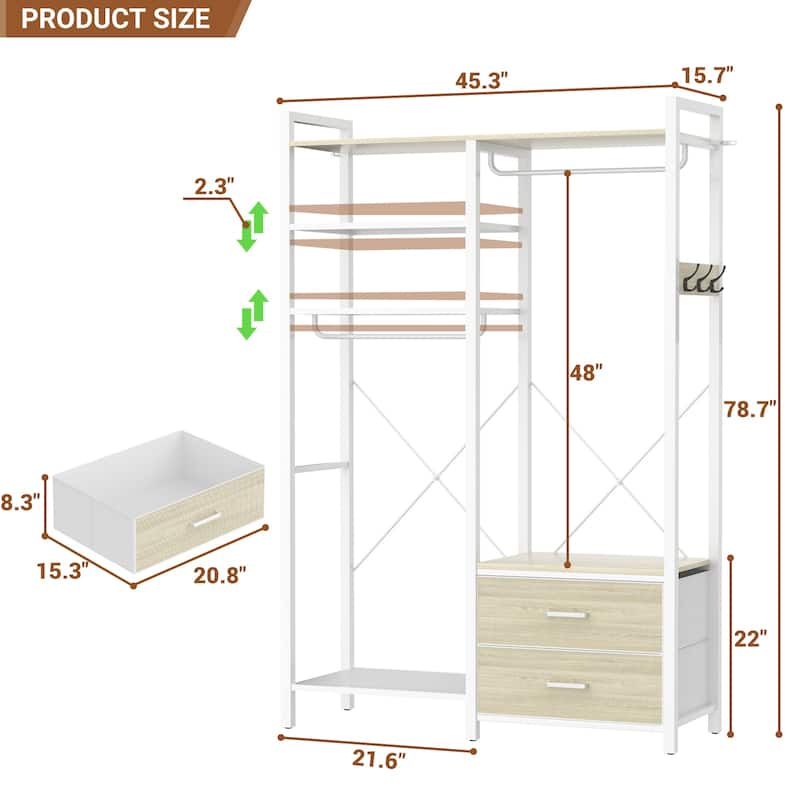 Garment Rack Heavy Duty Clothes Rack Free Standing Closet Organizer with Shelves and 2 hanging Rods
