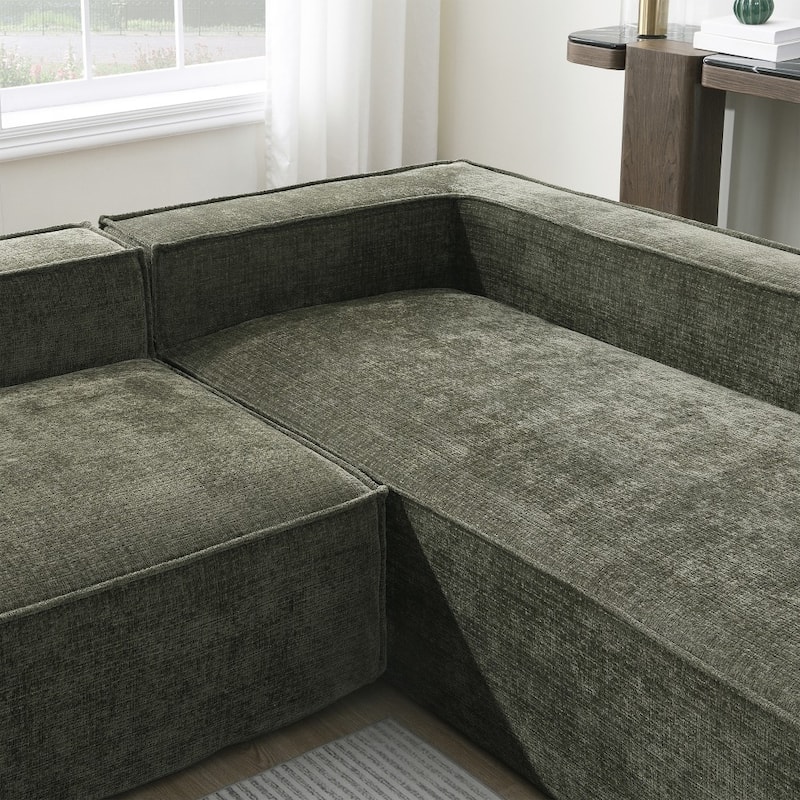 129.5" Minimalist Style Chenille L-shaped Modular Sectional Sofa with Removable Cushions