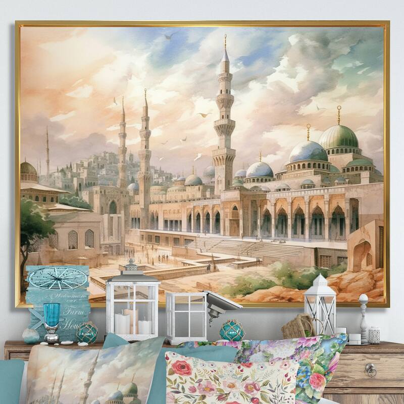 Designart "The Prophets Mosque Religious II" Christianism Framed Canvas Wall Art - Gold - 20 in. wide x 12 in. high