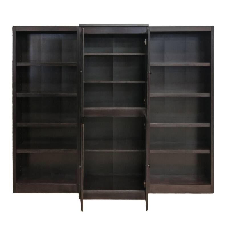 Concepts in Wood 15 Shelf Bookcase Wall with Doors, 72 inch Tall