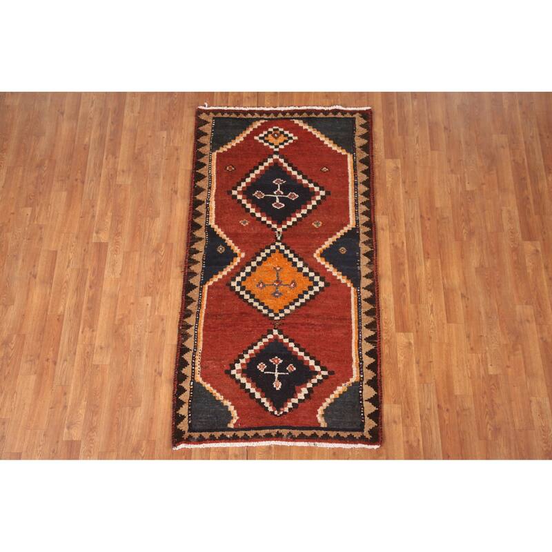 Orange Qashqai Persian Vintage Area Rug Handmade Wool Carpet - 3'3"x 6'1"