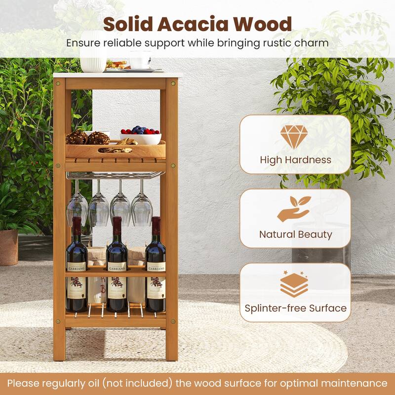 Gymax Patio Wood Storage Cabinet Acacia Wood Outdoor Kitchen Organizer