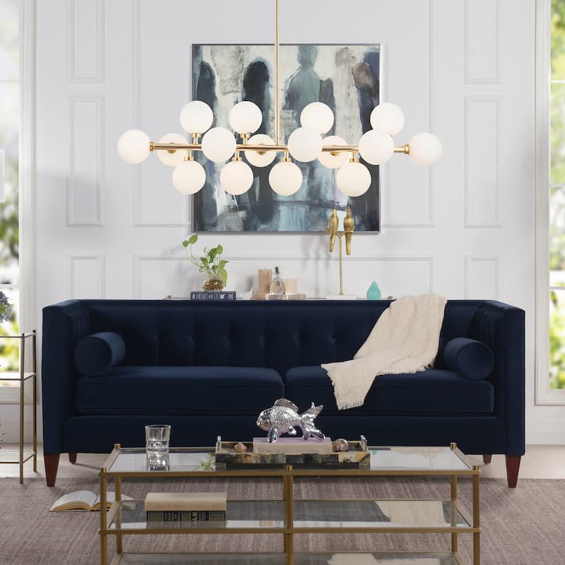 Jack 84" Mid-Century Modern Tuxedo Sofa with Bolster Pillows - Dark Navy Blue Performance Velvet