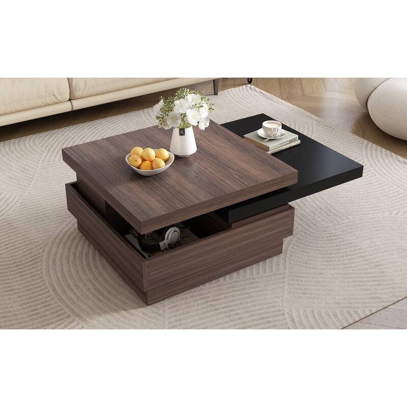 35.4" Modern Coffee Table with Rotatable Top and 1 Hidden Storage Space