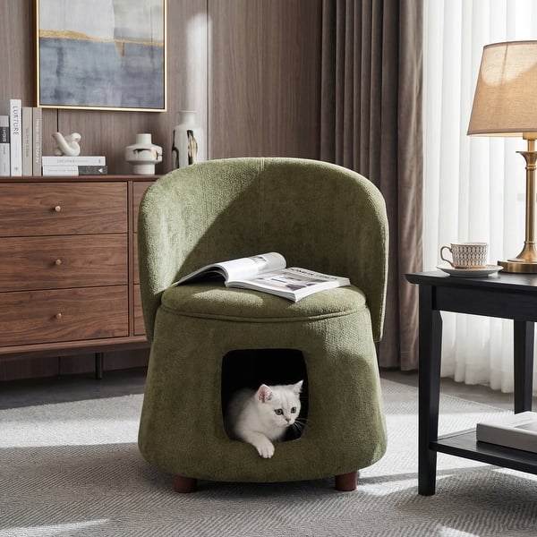Christopher Knight Home - Modern 2-in-1 Acacia Upholstered Accent Chair with Hidden Pet-Friendly Nook & Convertible Storage Seat - Green