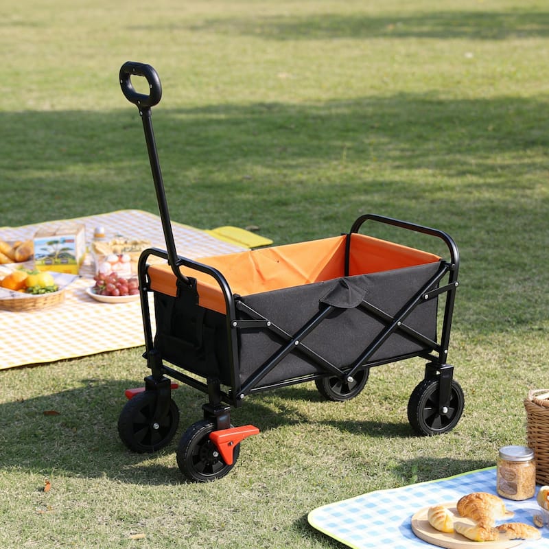 Anmytek Orange Black Mini Folding Brake Wagon Garden Shopping Beach Cart