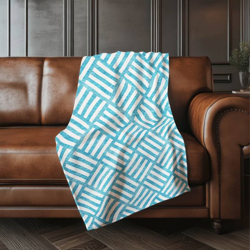 Premium Machine Washable Contemporary Geo Sherpa Throw Blanket - Teal - 4'2" x 5'10"