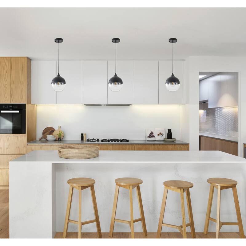 1-Light Matte Black Single Pendant With A Clear Glass Shade