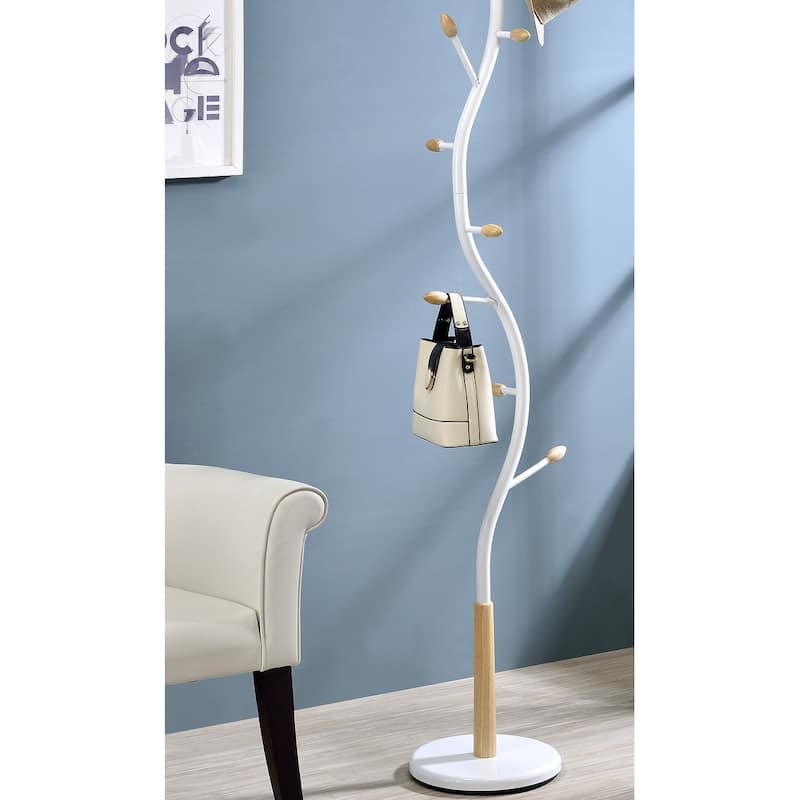 Modern Metal Black and Walnut Standing Coat Rack for Home Entryway Organization & Storage