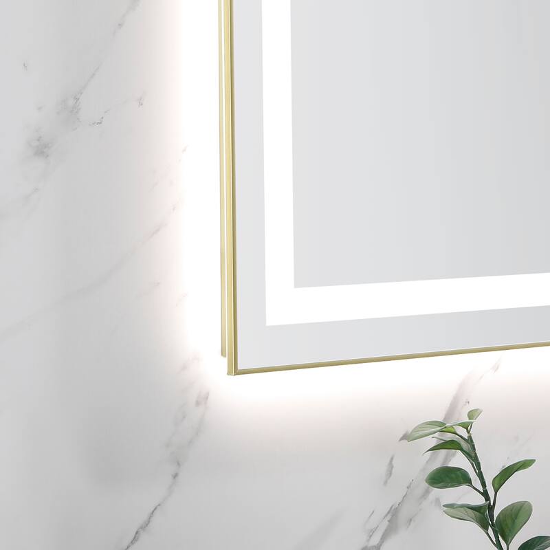 24 x 32 Inch LED Bathroom Mirror with Front and Backlight, Wall Mounted Vanity Mirror with Aluminum Frame, Anti-Fog