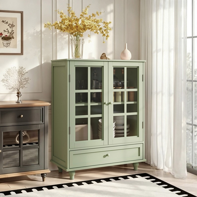 Modern Buffet Cabinet with Adjustable Shelves and Display Glass Doors for Versatile Living Room Storage