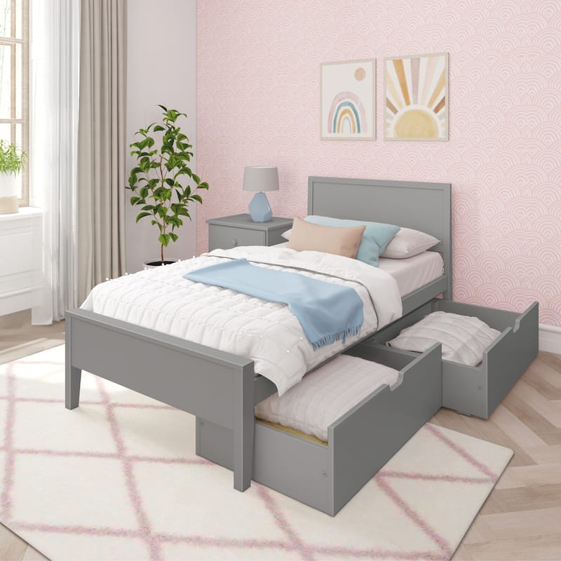 Max and Lily Twin-Size Bed with Panel Headboard and Storage Drawers