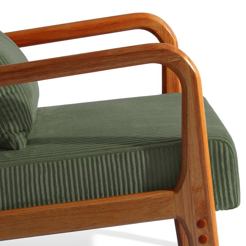 25" W Mid Century Upholstered Wood Accent Chair with Pillow