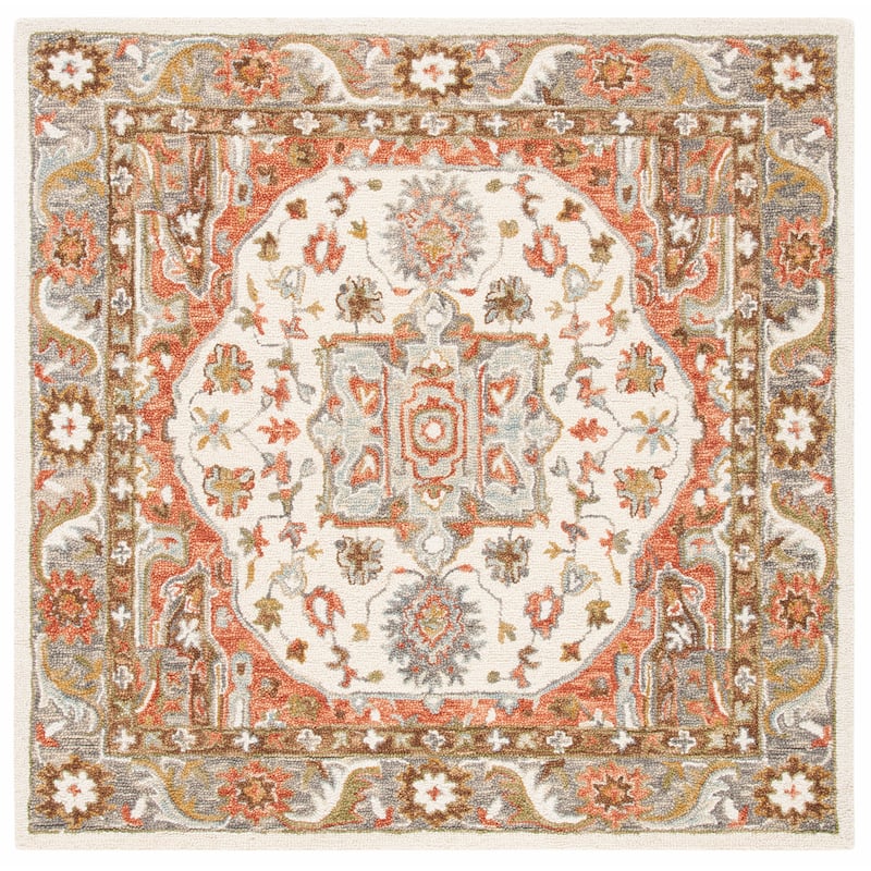 SAFAVIEH Handmade Trace Jenna Oriental Wool Rug - 6' Square - Ivory/Red