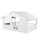 preview thumbnail 13 of 15, White Full Size Solid Wood House Bed with Roof and Guardrail for Kids