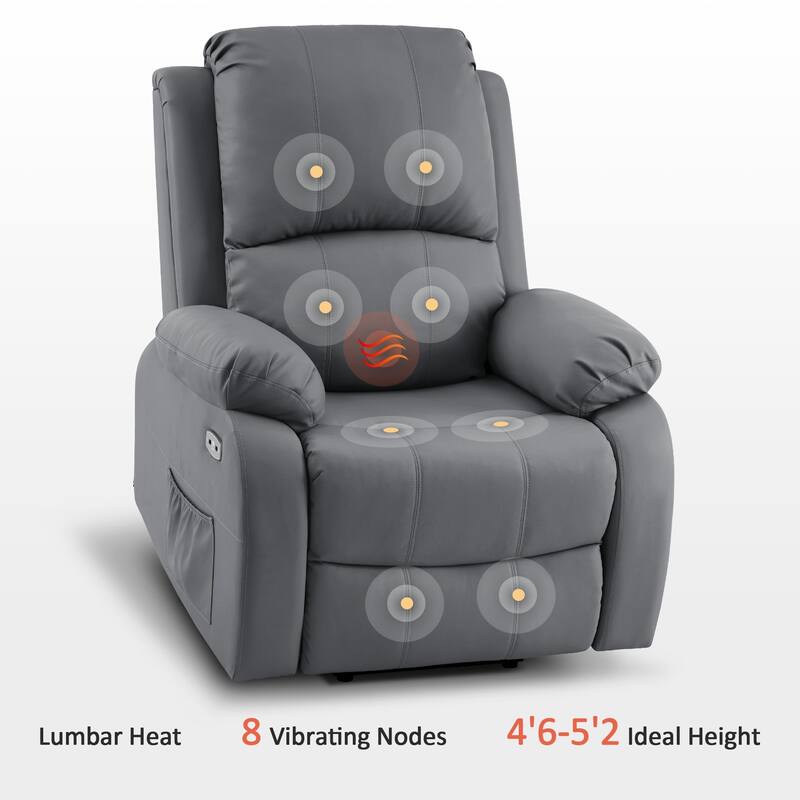 MCombo Small Sized Power Lift Recliner Chair with Massage and Heat, USB Ports, Faux Leather 7409