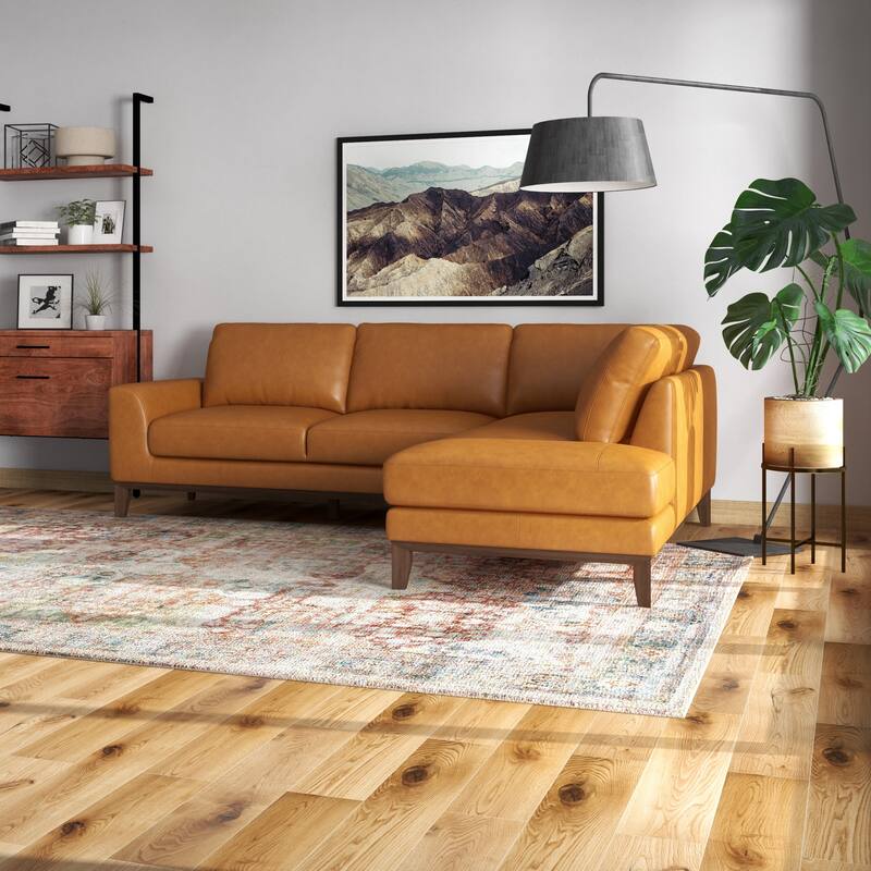 Miamo Mid Century Living Room Top Leather Corner Sectional Sofa in Tan