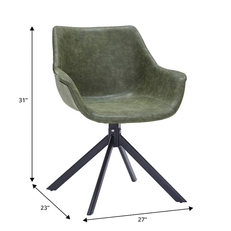 Markley Modern Swivel Dining Chair with Distressed Leather Upholstery, Ergonomic Back, and Black Metal Legs for Home or Office