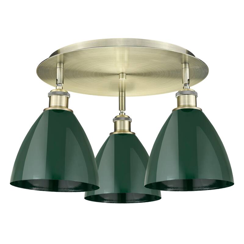 Innovations Lighting Ballston - 3 Light 19" Flush Mount - Antique Brass/Green