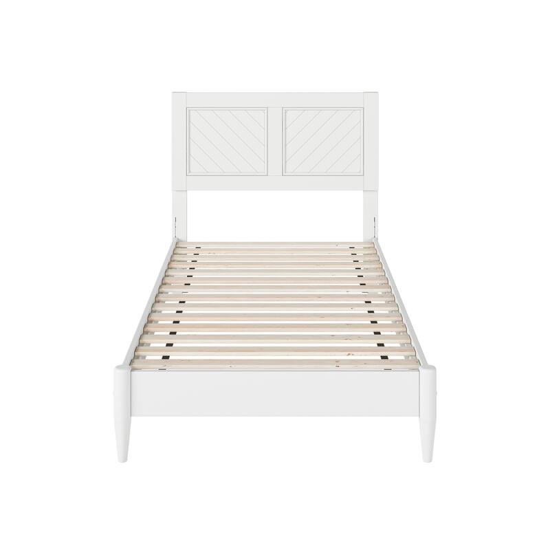 Solid Wood Low Profile Platform Bed - Twin Size, White Finish