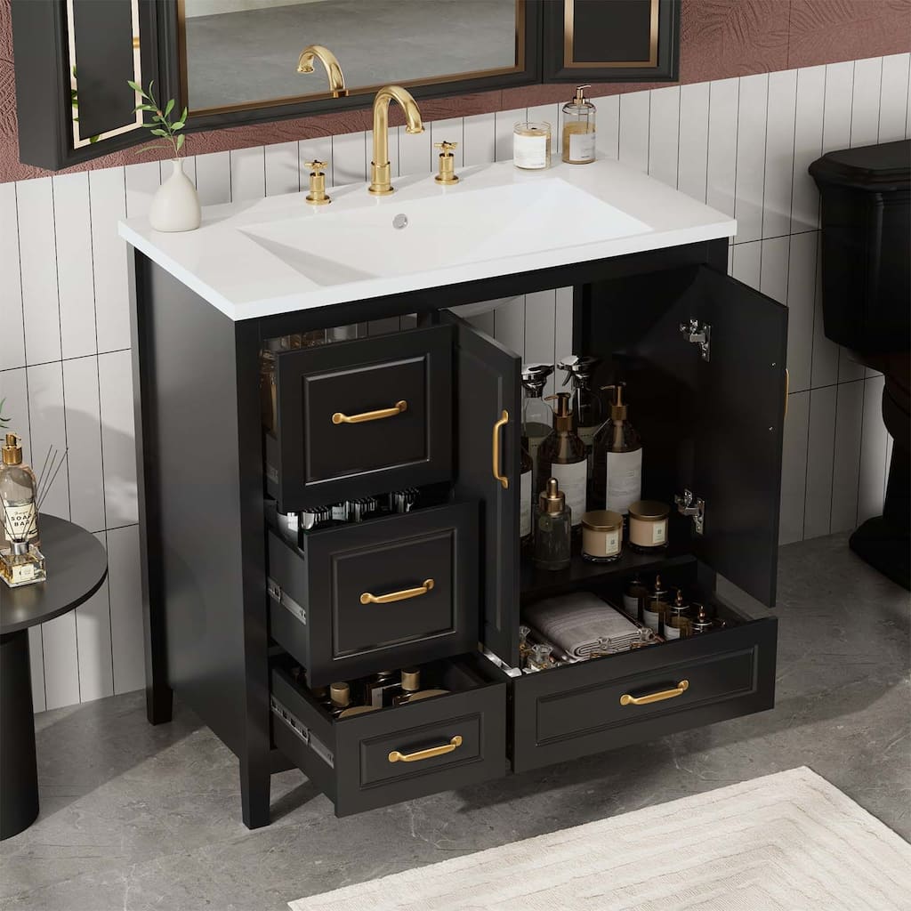 36 Inch Bathroom Vanity with Sink,Soft-Closing Doors and Drawers,Metal Handles