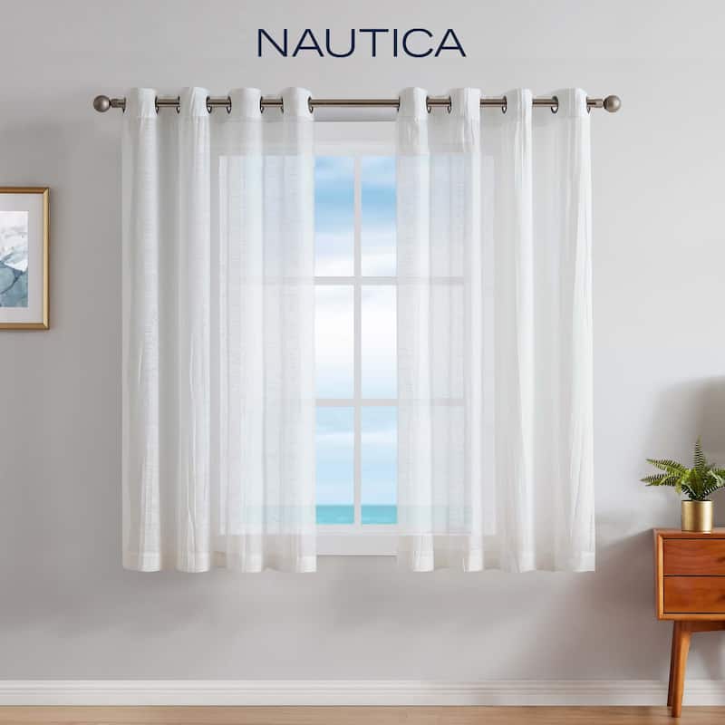 Nautica Cordelia Crushed Sheer Grommet Extra Wide Curtains (Set of 2) - 104 x 63 - White