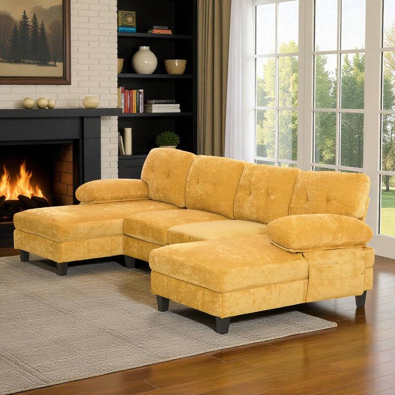 103.5" U-Shaped Sectional Sofa with Dual Chaise Lounges, Chenille Upholstery, Storage Pockets and Armrest Pillows