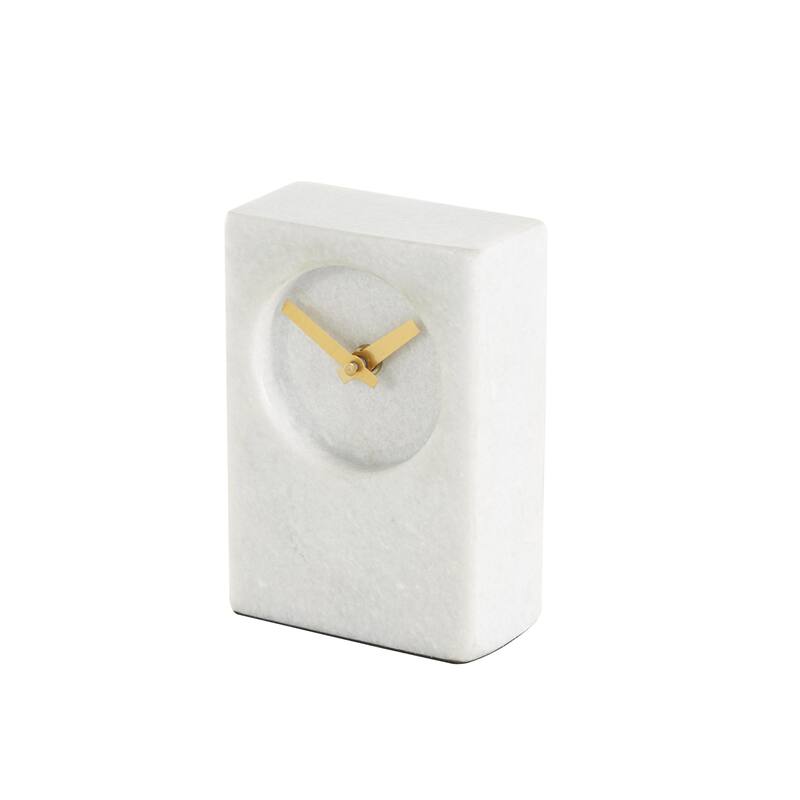 Marble Minimalistic Rectangular Decorative Clock with Recessed Numberless Clockface - White - Roche River Decor