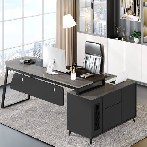L Shaped Desk with File Drawers, Office Executive Desk