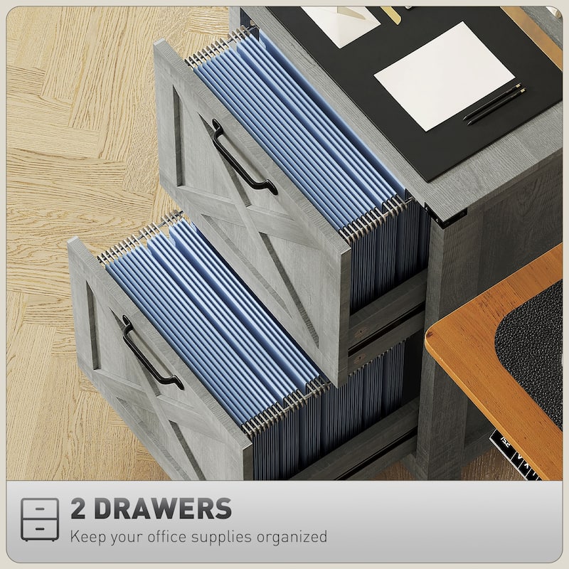 HOMCOM 2 Drawer Vertical File Cabinet with Silent Slides,Farmhouse Filing Cabinet with Barn Doors for A4/Letter Size