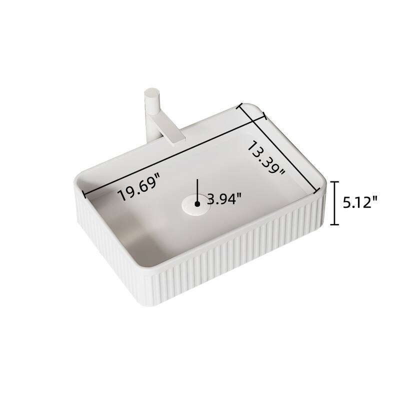 20" Bathroom Sink, Rectangular Striped Vessel Ceramic Basin without Faucet, NO Cabinet