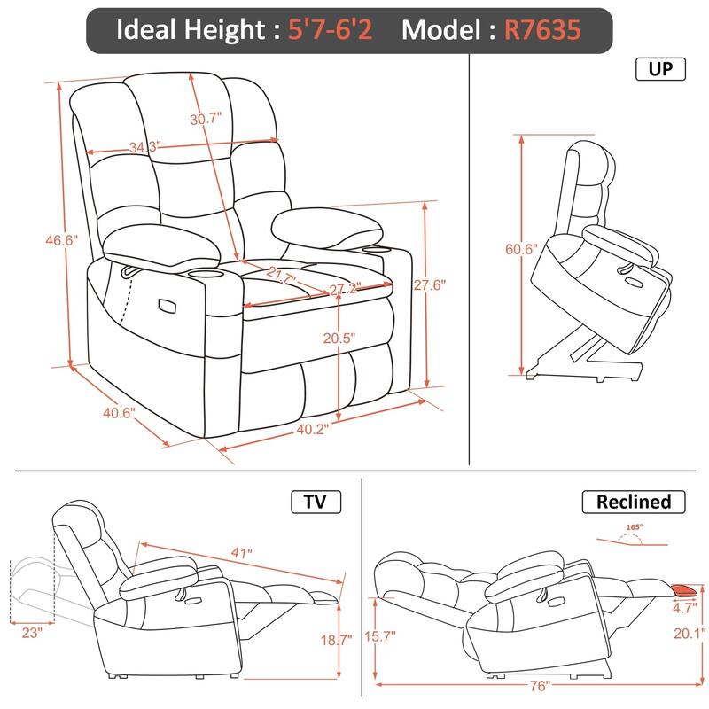 MCombo Large-Wide Dual Motor Power Lift Recliner with Massage and Dual Heating for Big and Tall Elderly, Fabric R7635