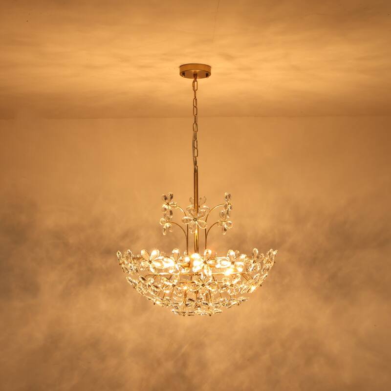 8-Light Brass Crystal Floral Basket Chandelier with Daisy-Inspired Accents for Living Spaces
