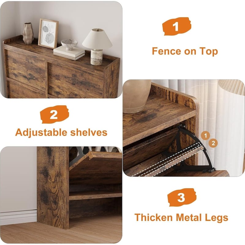 Narrow Shoe Cabinet Organizer with 4 Flip Drawers for Entryway, Hallway, Living Room