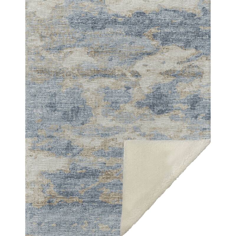 HomeRoots 50" X 70" Blue Gold And Silver Abstract Microfiber Plush Throw Blanket