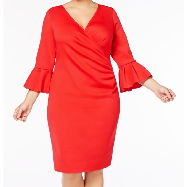 Betsy & Adam Red Women's Size 18W Plus Bell-Sleeve Sheath Dress