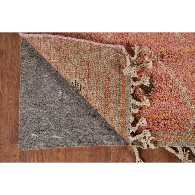 Plush Pink Moroccan Area Rug Hand-Knotted Tribal Wool Carpet - 7'11" x 10'8"