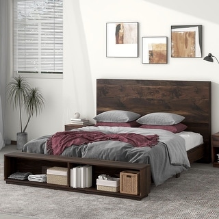 Wooden Platform Bed, Modern King Versatile Bed Frame with Headboard ...