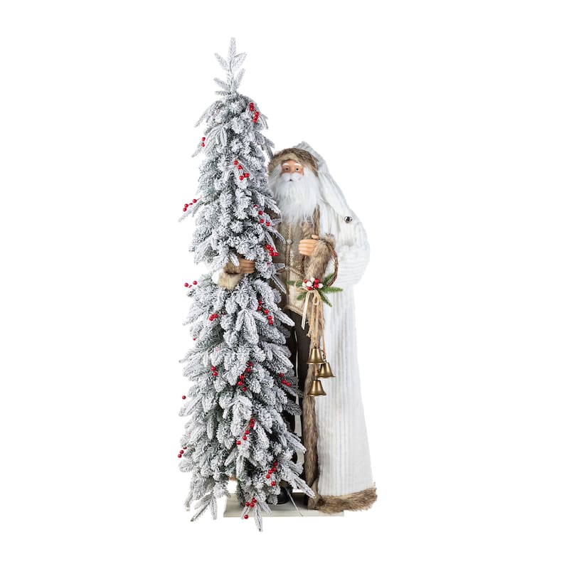 Glitzhome 4ft Oversized Christmas Woodland Santa with 5ft Pre-Lit Flocked Artificial Christmas