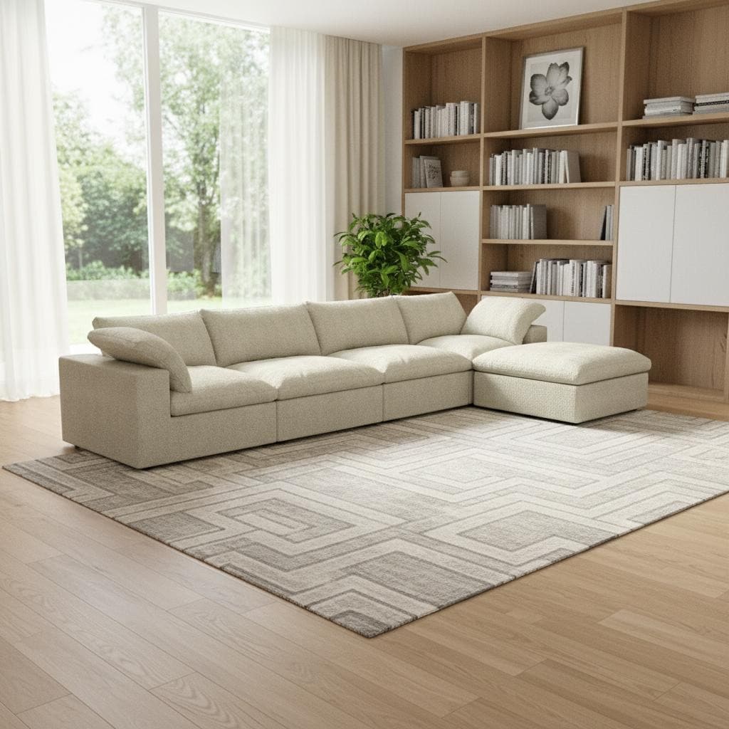 HomeRoots 160" Khaki Linen Blend Modular Sofa With Ottoman And Toss Pillows