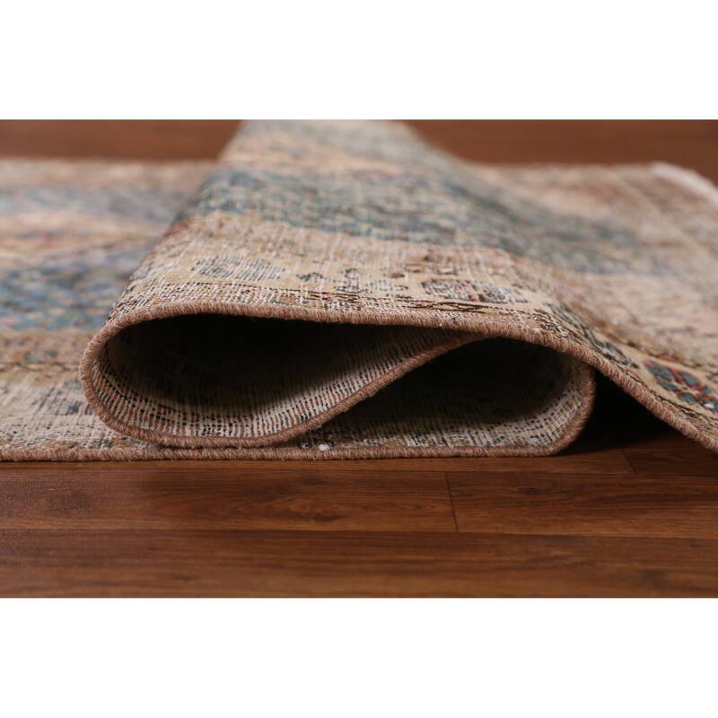Hand Knotted Oriental 100% Wool Carpet Traditional Geometric Navy Blue & Blues Qashqai Area Rug - 6' 9'' X 4' 5''
