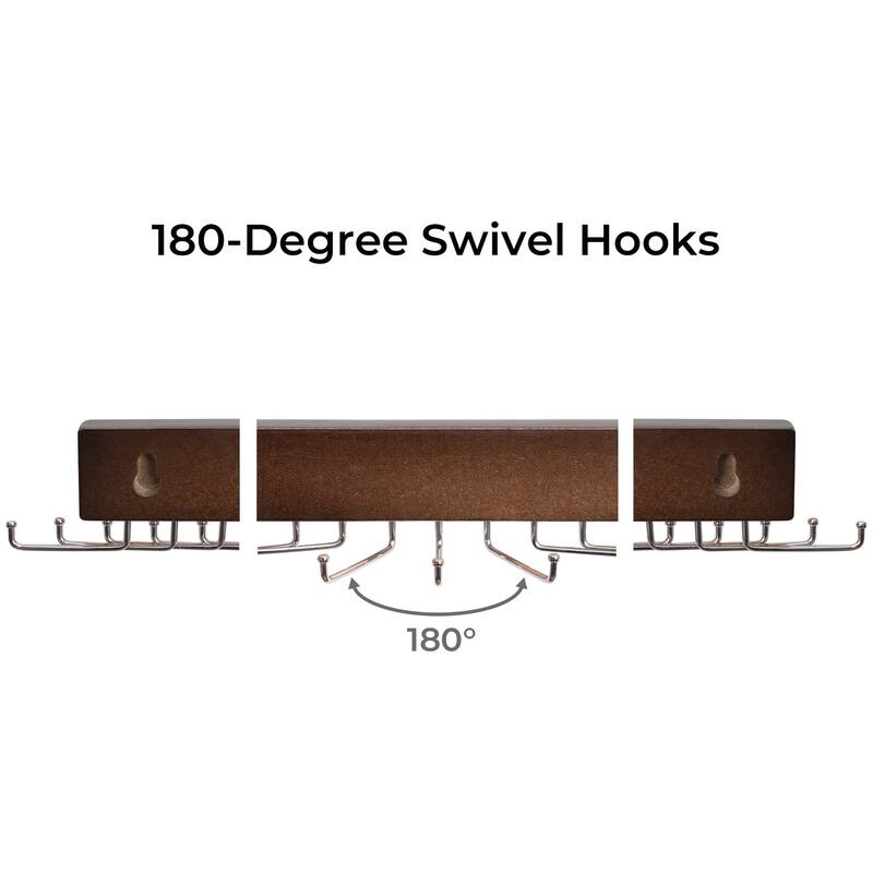 2-pack Wall-Mounted Wooden Hangers with 20 Hooks for Ties, Belts, Hats