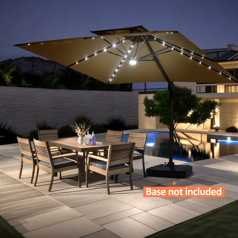 Pellebant 11X11 FT Outdoor Square Cantilever Patio Umbrella Solar LED Lighted - Tan
