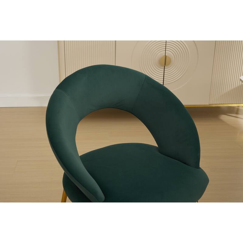 Velvet Dining Chairs with Curved Backrest and Metal Legs, kitchen Chair with Adjustable Foot Nails for Dining Room
