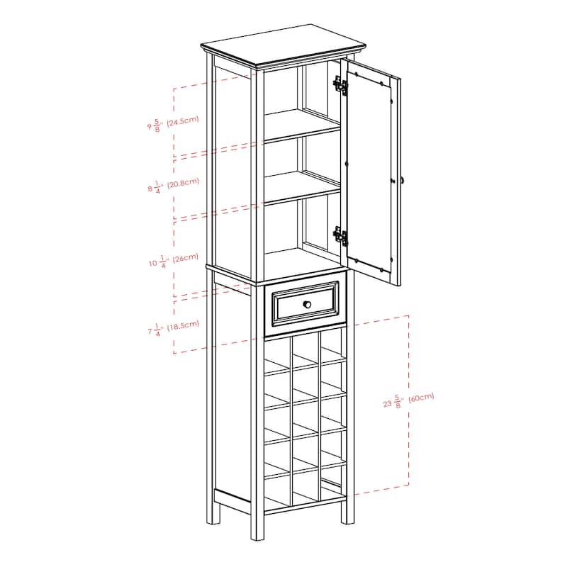 Burgundy Wine Display Tower, Black - 18.11 x 12.99 x 66.85 inches