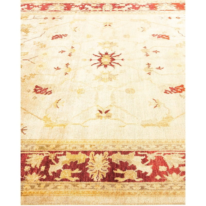 Overton Hand Knotted Wool Contemporary Floral Yellow Area Rug - 6' x 9'