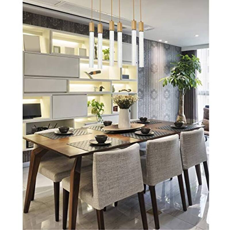 6 Light Pendant Light - Satin Gold Crystal Chandelier, Adjustable Height, Modern Interior Lighting - 12
