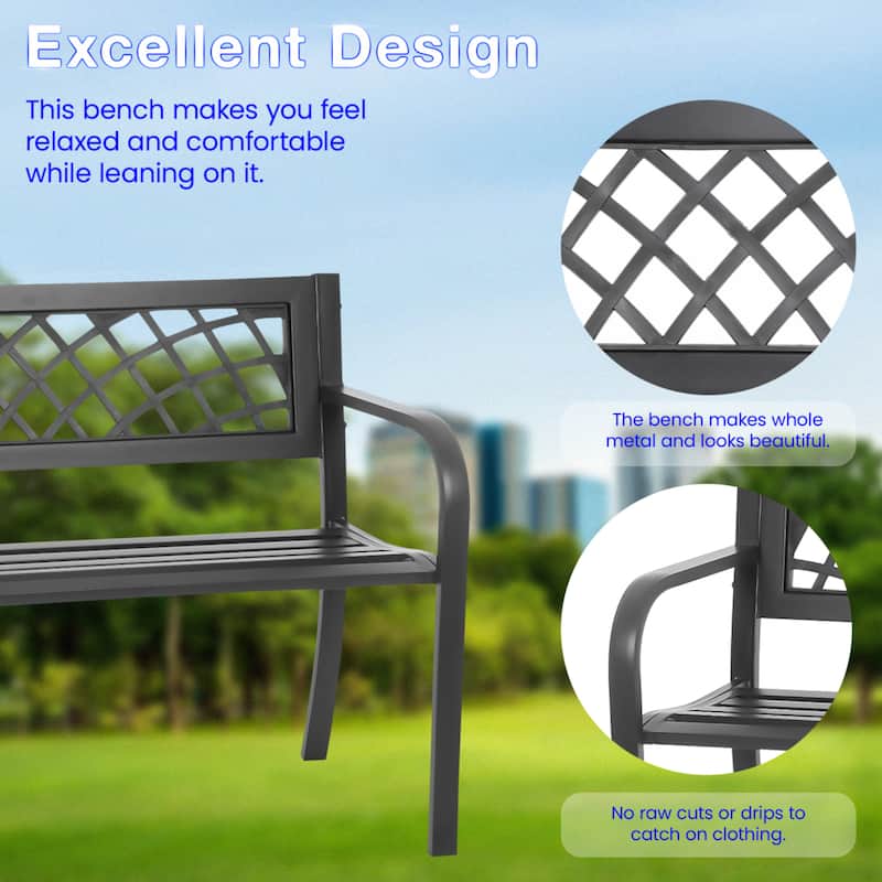 Hayden Black Powder Coated Metal Outdoor Patio Park Bench with All-Weather and Rust-Resistant