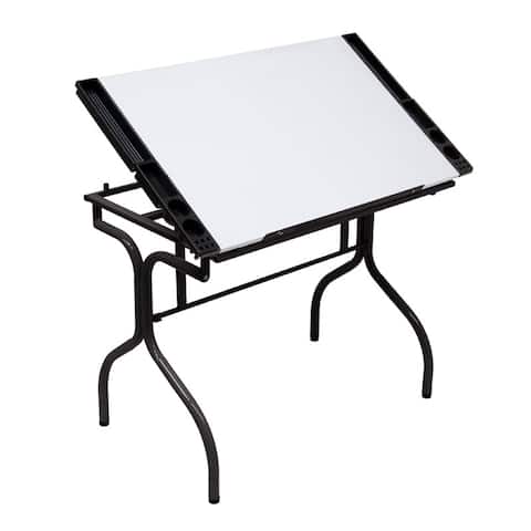 Offex Folding Craft Station Glass - Black/White