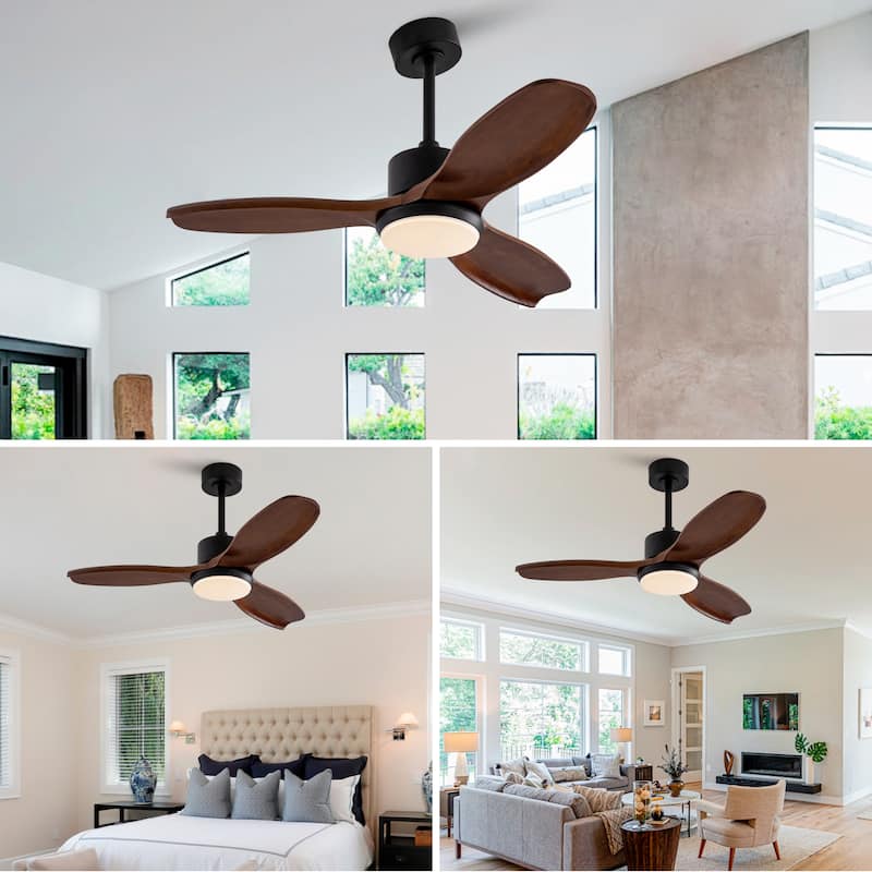 42" Wood Ceiling Fan with Lights Remote Control, Quiet DC Motor 3 Blade